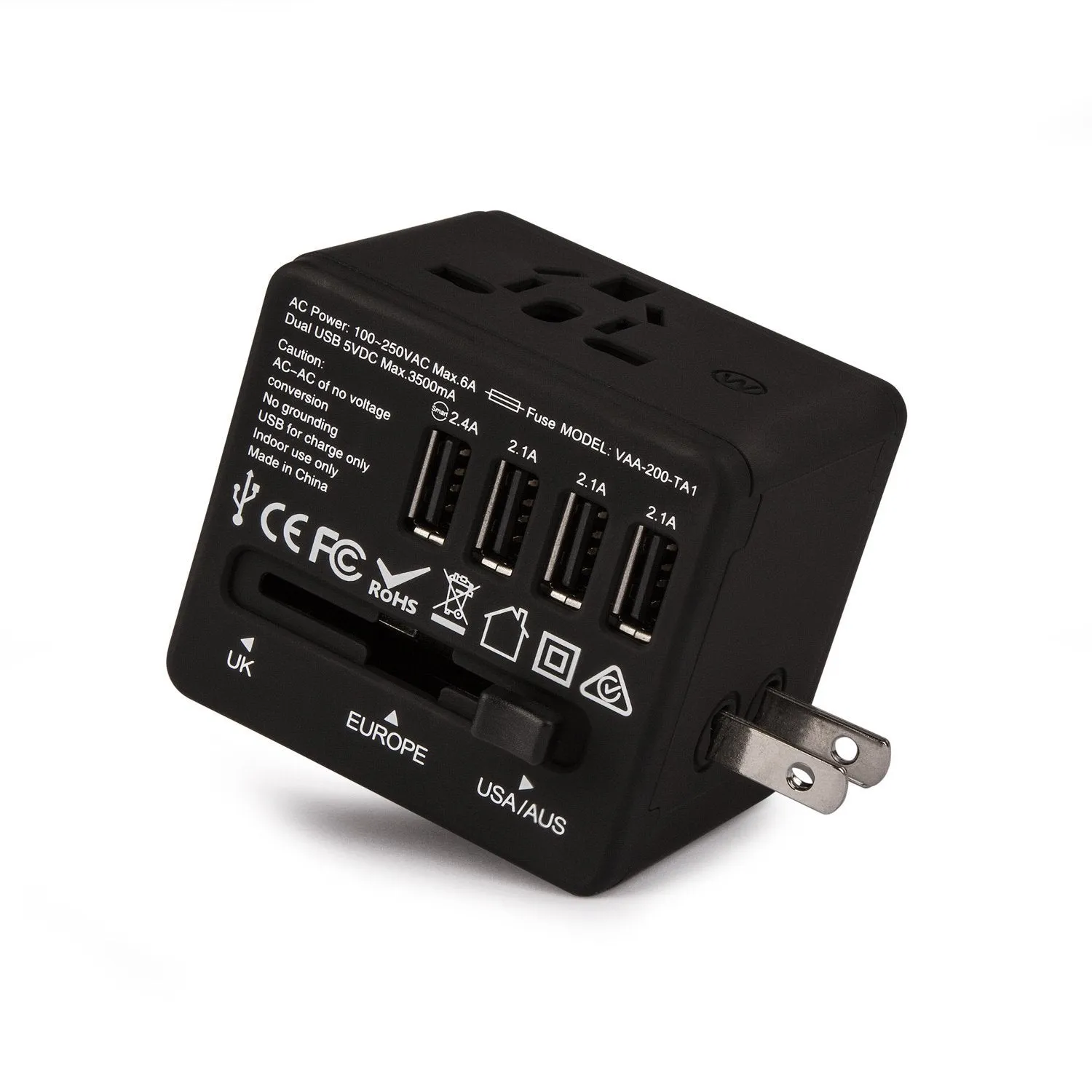 Veho TA-1 Universal 4-Port USB 5V 3.5A World Travel Plug with Multi-Region Adapter for UK, US, EU, AUS