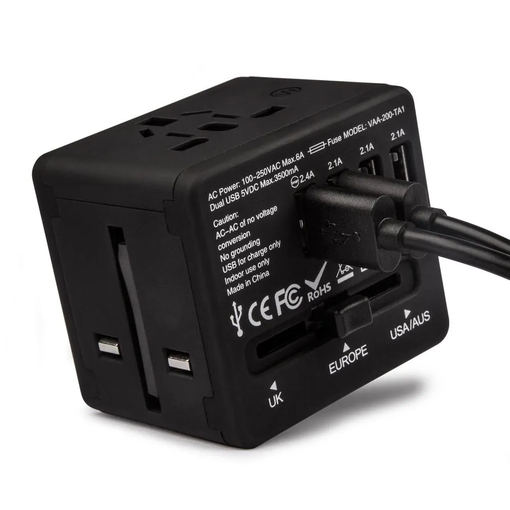 Veho TA-1 Universal 4-Port USB 5V 3.5A World Travel Plug with Multi-Region Adapter for UK, US, EU, AUS