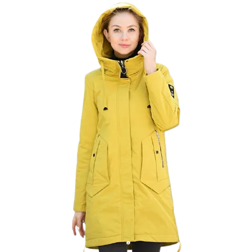 Women Luxury Sustans Fibre Technology Windproof Long Hooded Jacket