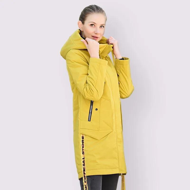 Women Luxury Sustans Fibre Technology Windproof Long Hooded Jacket