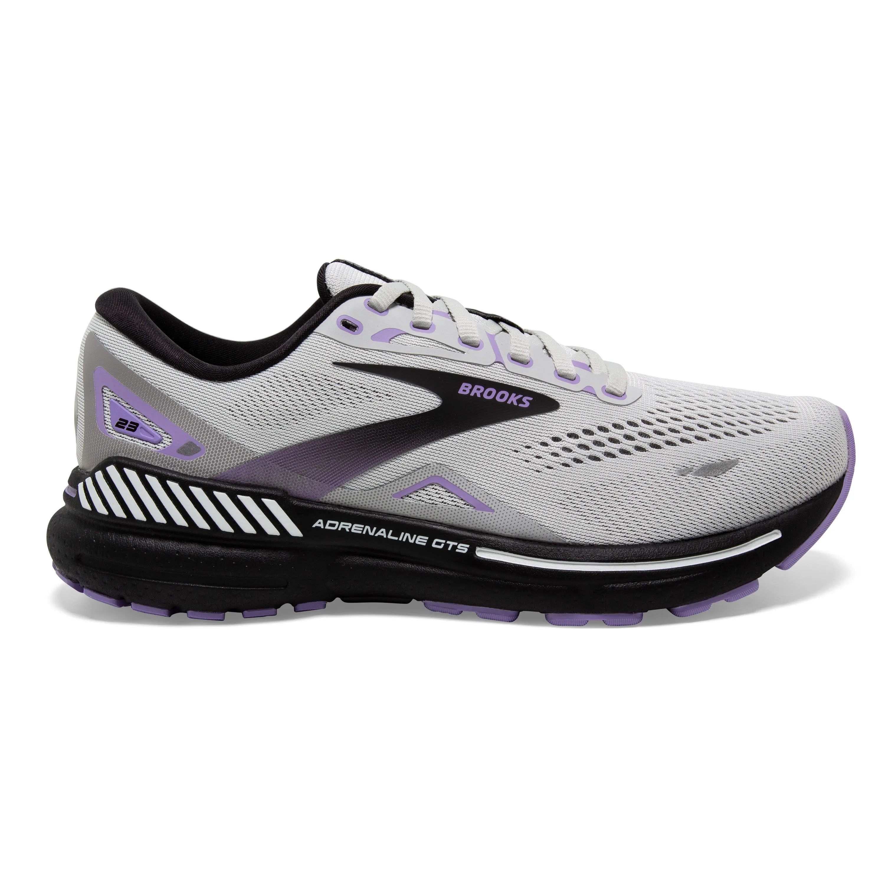 Women's Brooks Adrenaline GTS 23 1203811D039 Color: Grey/Black/Purple (WIDE WIDTH)