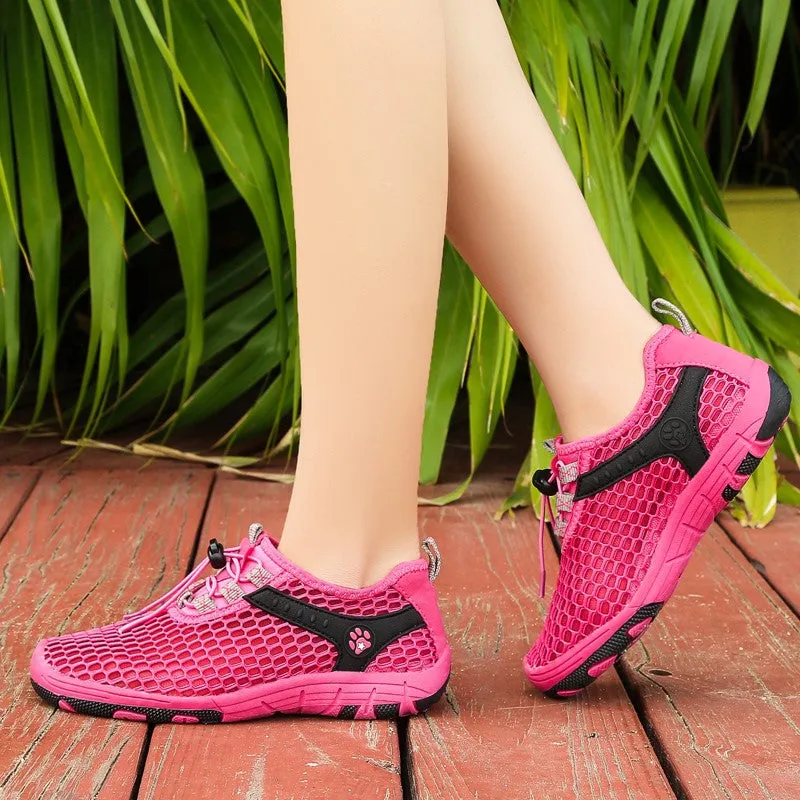 Women's hollowed-out breathable lightweight flat hiking sneakers