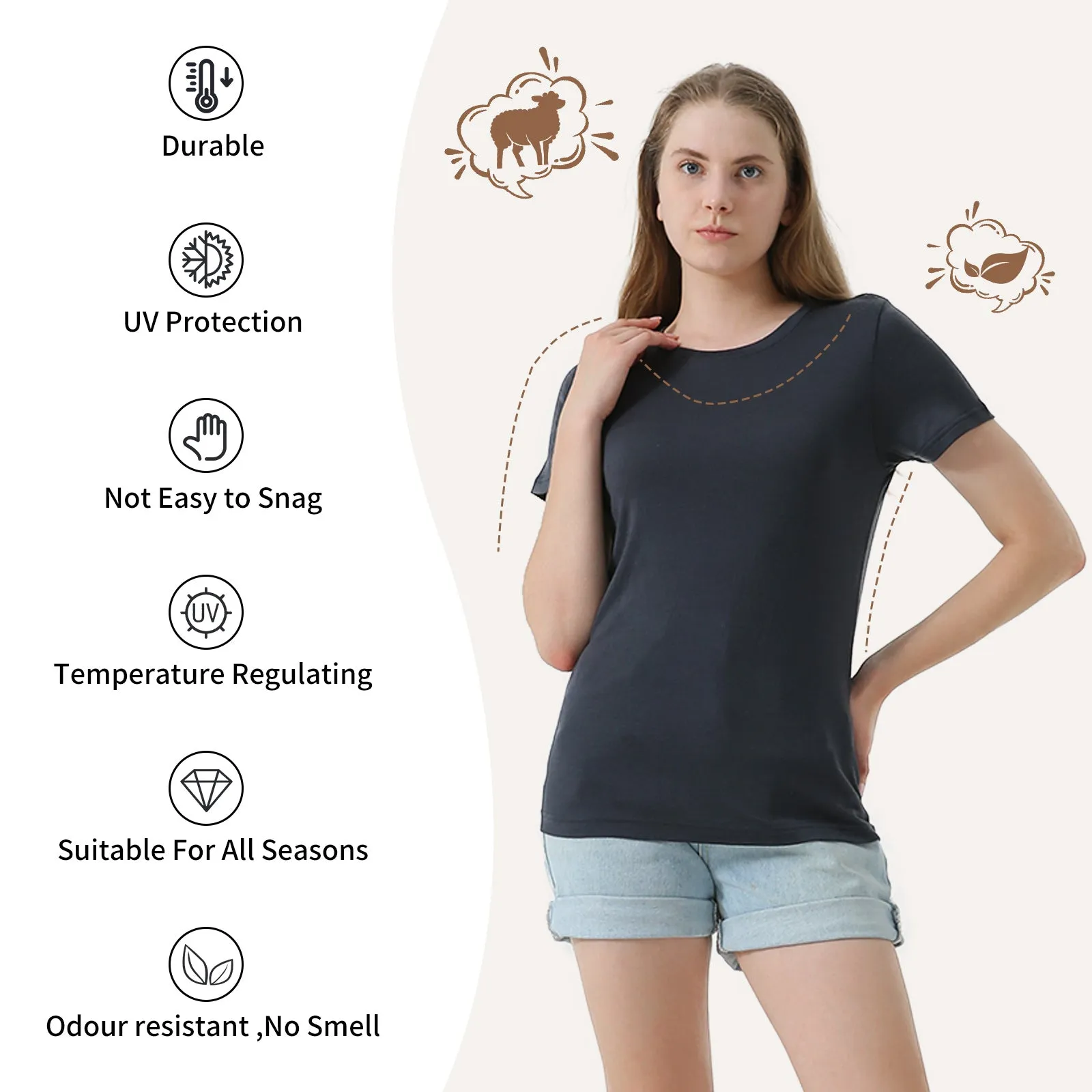 Women's Merino 170g Classic Short Sleeve T-Shirt Charcoal