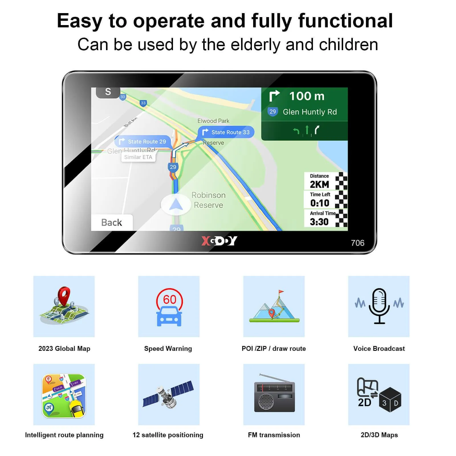 XGODY 706F/706BT 2.5D GPS Navigation For Car, With Latest Global Maps, Intelligent Voice Guidance